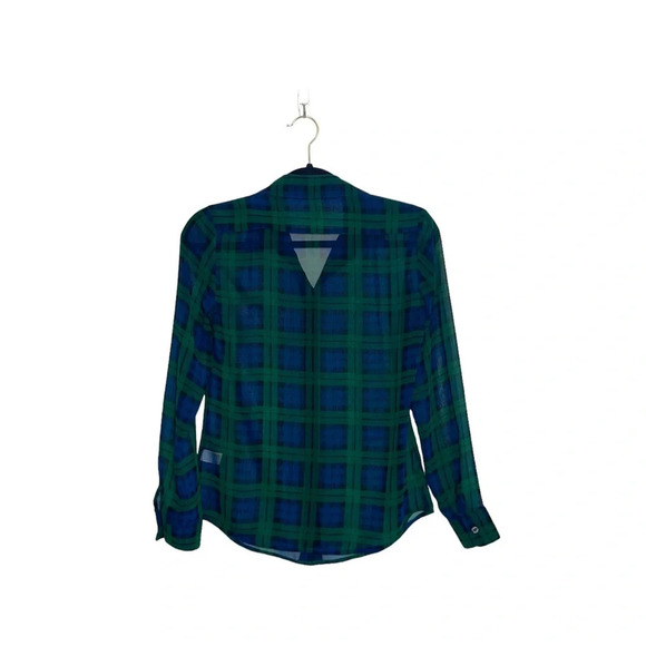 Banana Republic Watch Plaid Blouse Dark Green Button Up Xxsmall Petite Women’s - Picture 5 of 10